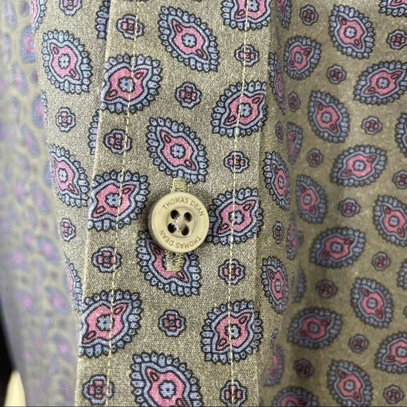 Thomas Dean Button Down Shirt Long sleeve Retro 70’s Funky Pattern size XL - Picture 6 of 12